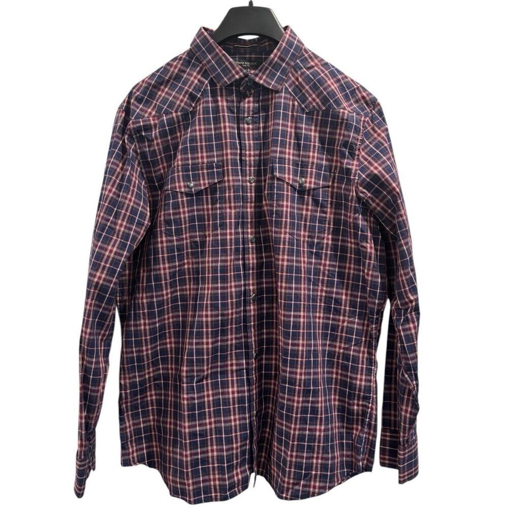 Banana Republic Western‎ Plaid Shirt Red Blue Slim Fit XL